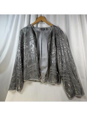 Chico's Silver Metallic Open-Front Paisley Jacket